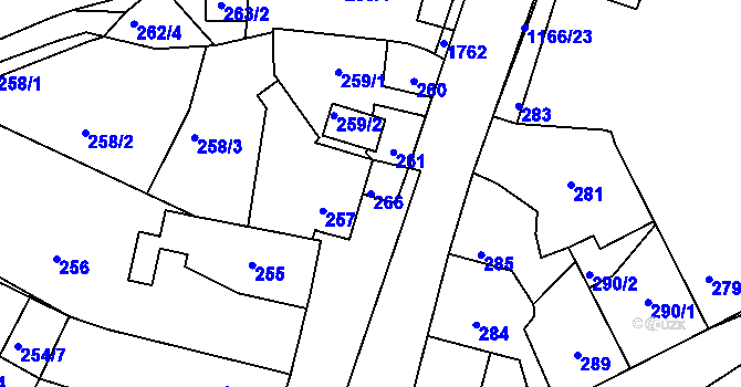 Parcela st. 266 v KÚ Jince, Katastrální mapa