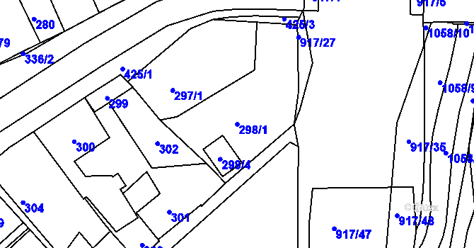 Parcela st. 298/1 v KÚ Jince, Katastrální mapa