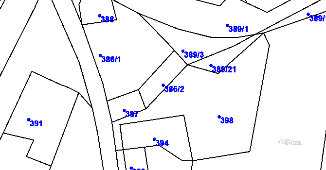 Parcela st. 386/2 v KÚ Jince, Katastrální mapa