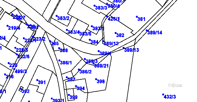 Parcela st. 389/1 v KÚ Jince, Katastrální mapa