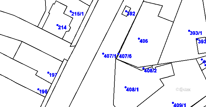 Parcela st. 407/1 v KÚ Jince, Katastrální mapa