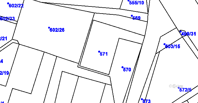 Parcela st. 571 v KÚ Jince, Katastrální mapa