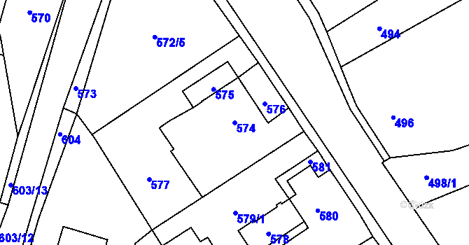 Parcela st. 574 v KÚ Jince, Katastrální mapa