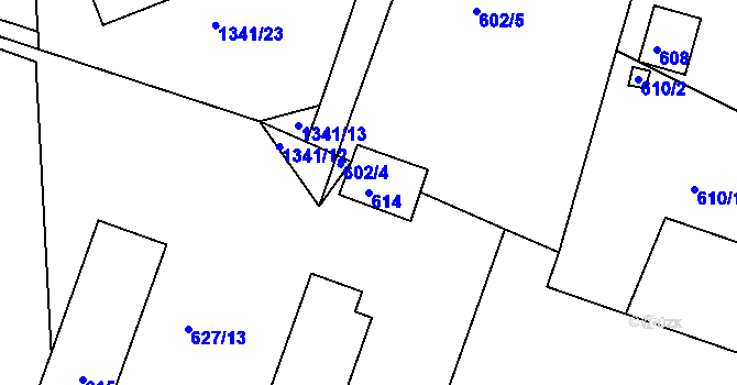 Parcela st. 614 v KÚ Jince, Katastrální mapa