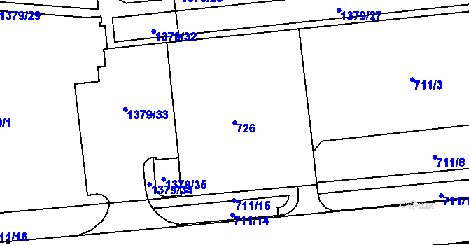 Parcela st. 726 v KÚ Jince, Katastrální mapa
