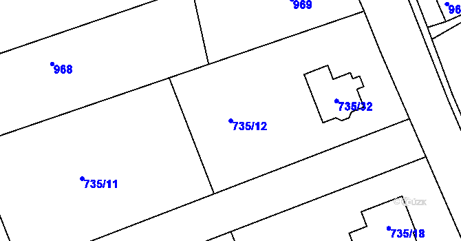 Parcela st. 735/12 v KÚ Jince, Katastrální mapa