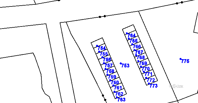 Parcela st. 755 v KÚ Jince, Katastrální mapa