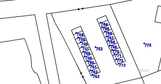 Parcela st. 756 v KÚ Jince, Katastrální mapa