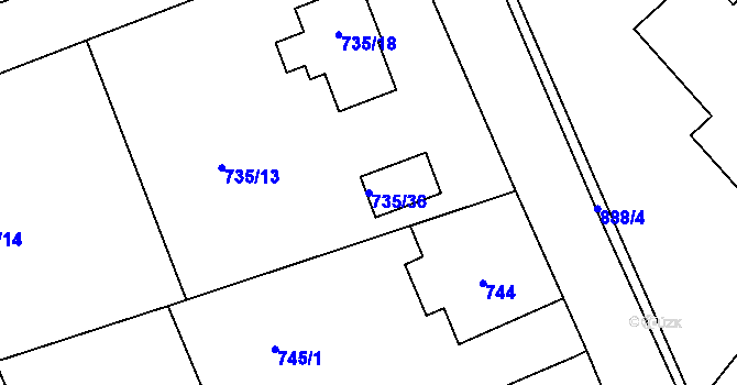 Parcela st. 735/36 v KÚ Jince, Katastrální mapa