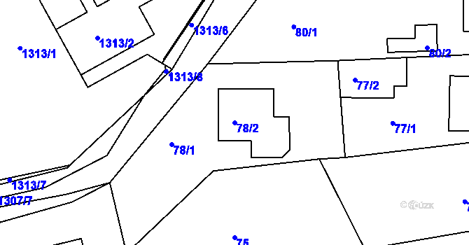 Parcela st. 78/2 v KÚ Jince, Katastrální mapa