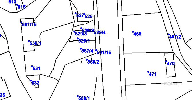 Parcela st. 501/16 v KÚ Jince, Katastrální mapa