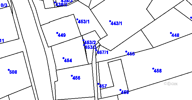 Parcela st. 467/1 v KÚ Jince, Katastrální mapa