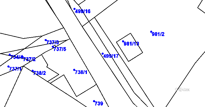 Parcela st. 499/17 v KÚ Jince, Katastrální mapa