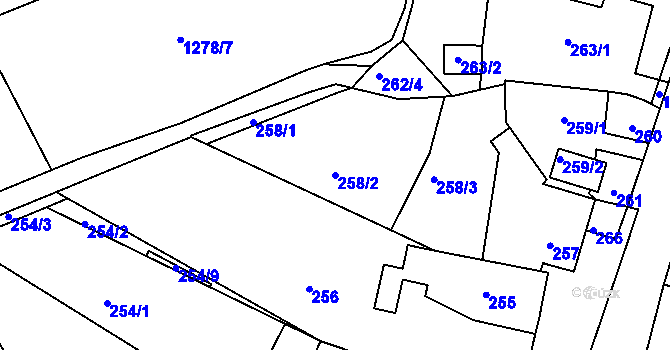 Parcela st. 258/2 v KÚ Jince, Katastrální mapa