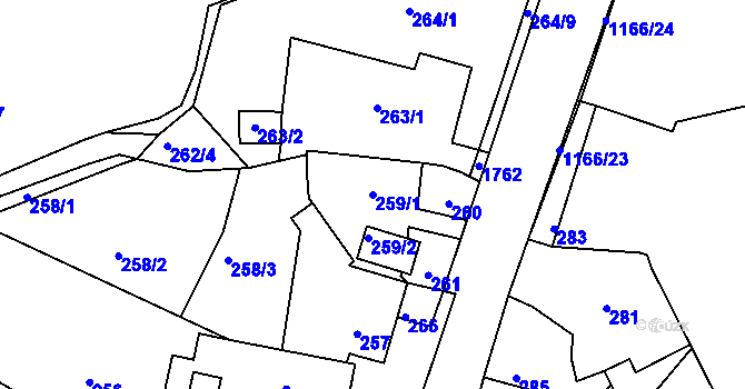 Parcela st. 259/1 v KÚ Jince, Katastrální mapa