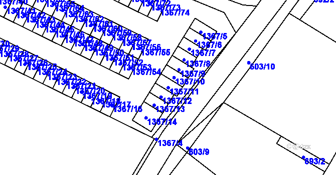 Parcela st. 1367/11 v KÚ Jince, Katastrální mapa