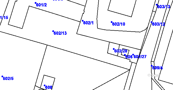 Parcela st. 602/29 v KÚ Jince, Katastrální mapa