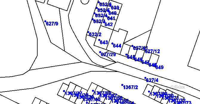 Parcela st. 627/29 v KÚ Jince, Katastrální mapa