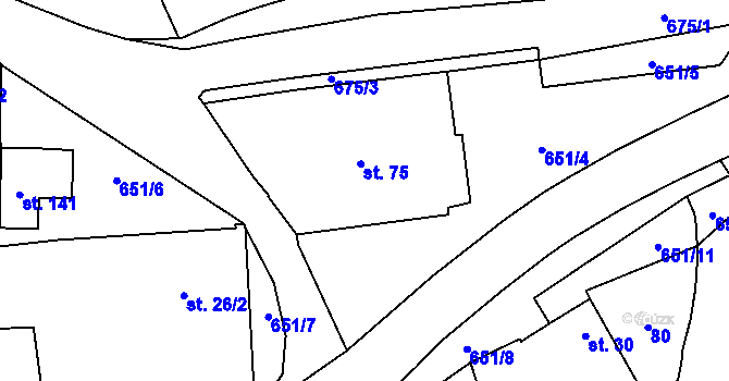 Parcela st. 75 v KÚ Jindice, Katastrální mapa