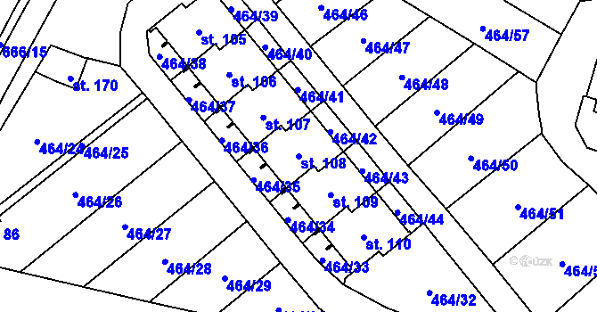 Parcela st. 108 v KÚ Jindice, Katastrální mapa