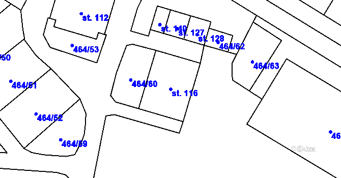 Parcela st. 116 v KÚ Jindice, Katastrální mapa