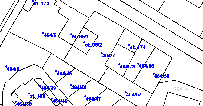 Parcela st. 464/7 v KÚ Jindice, Katastrální mapa