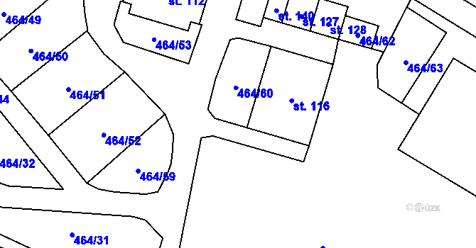 Parcela st. 464/60 v KÚ Jindice, Katastrální mapa