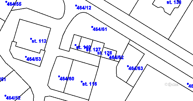 Parcela st. 128 v KÚ Jindice, Katastrální mapa