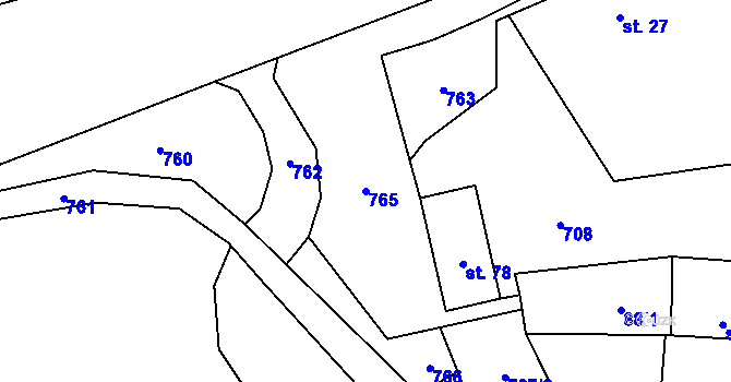 Parcela st. 765 v KÚ Jindice, Katastrální mapa