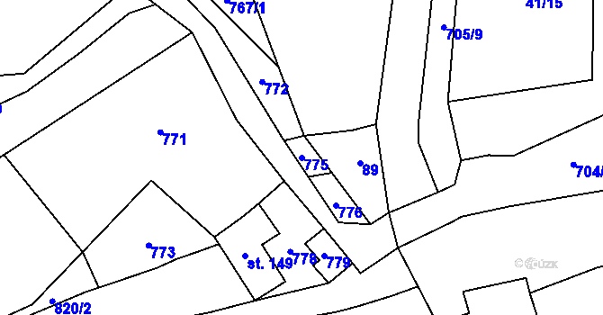 Parcela st. 775 v KÚ Jindice, Katastrální mapa