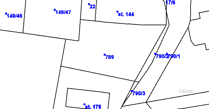 Parcela st. 789 v KÚ Jindice, Katastrální mapa