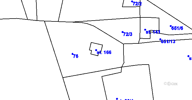 Parcela st. 166 v KÚ Jindice, Katastrální mapa