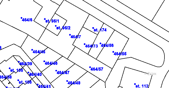 Parcela st. 464/73 v KÚ Jindice, Katastrální mapa
