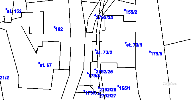 Parcela st. 73/2 v KÚ Jindřichov u Hranic, Katastrální mapa
