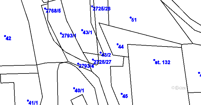 Parcela st. 43/2 v KÚ Jindřichov u Hranic, Katastrální mapa