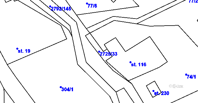 Parcela st. 2725/33 v KÚ Jindřichov u Hranic, Katastrální mapa