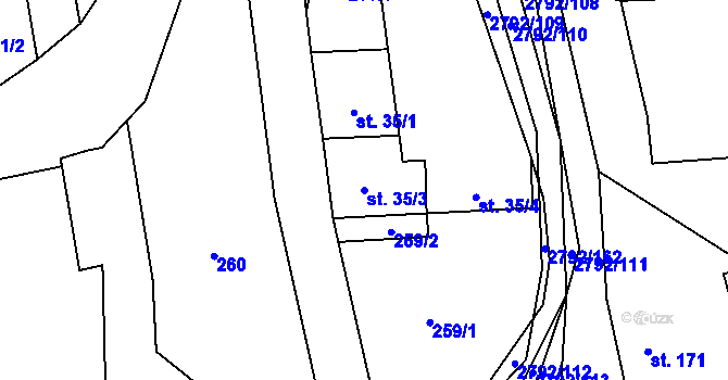 Parcela st. 35/3 v KÚ Jindřichov u Hranic, Katastrální mapa