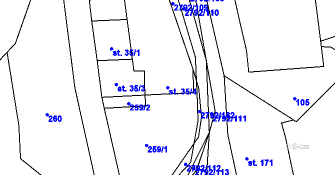Parcela st. 35/4 v KÚ Jindřichov u Hranic, Katastrální mapa
