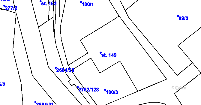 Parcela st. 149 v KÚ Jindřichov u Hranic, Katastrální mapa