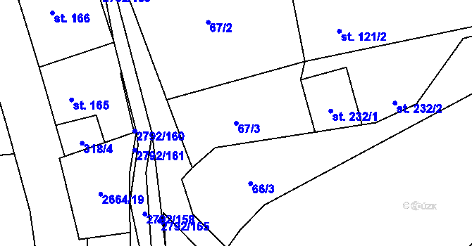 Parcela st. 67/3 v KÚ Jindřichov u Hranic, Katastrální mapa