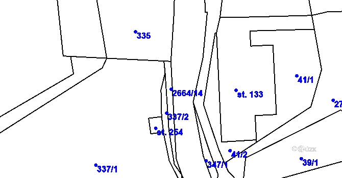 Parcela st. 2664/14 v KÚ Jindřichov u Hranic, Katastrální mapa