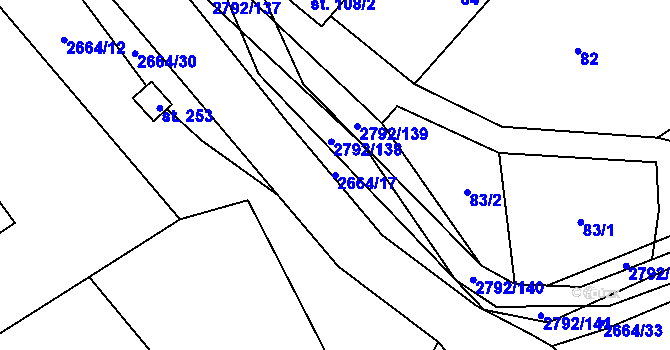 Parcela st. 2664/17 v KÚ Jindřichov u Hranic, Katastrální mapa