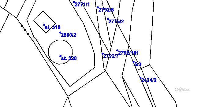 Parcela st. 2792/7 v KÚ Jindřichov u Hranic, Katastrální mapa