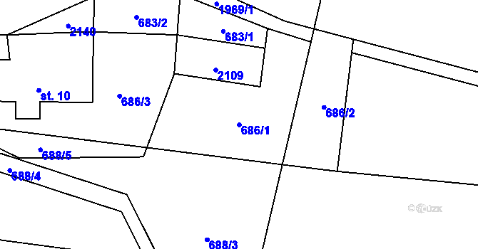 Parcela st. 686/1 v KÚ Habartice u Jindřichova, Katastrální mapa