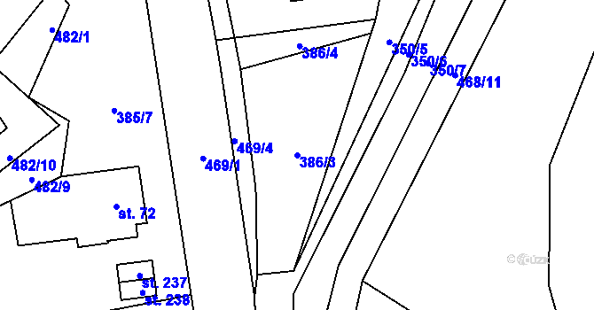 Parcela st. 386/3 v KÚ Pleče, Katastrální mapa