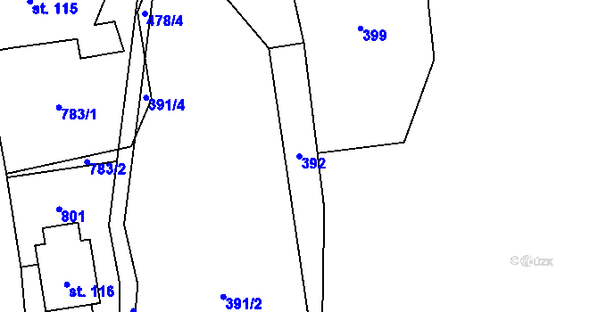 Parcela st. 392 v KÚ Pleče, Katastrální mapa