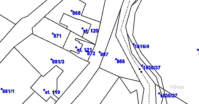 Parcela st. 887 v KÚ Pleče, Katastrální mapa
