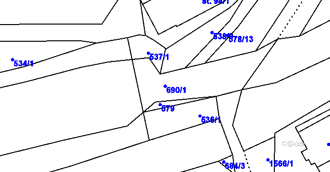Parcela st. 690/1 v KÚ Pleče, Katastrální mapa