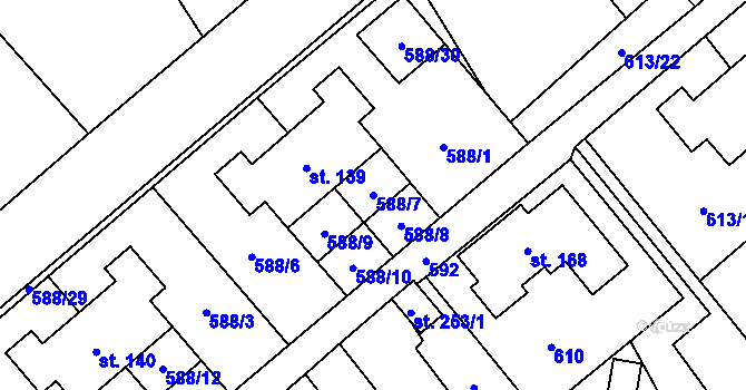 Parcela st. 588/7 v KÚ Pleče, Katastrální mapa