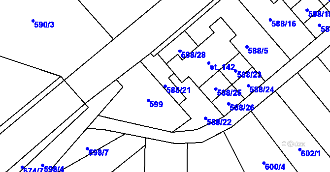 Parcela st. 588/21 v KÚ Pleče, Katastrální mapa